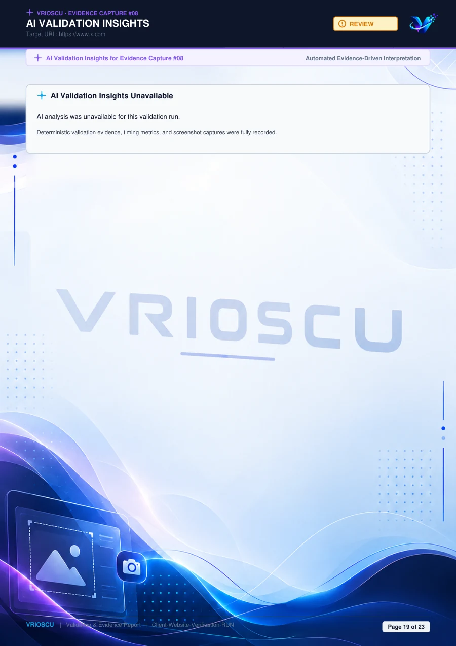 Actual VRIOSCU report page 19: AI analysis unavailable; deterministic evidence retained.